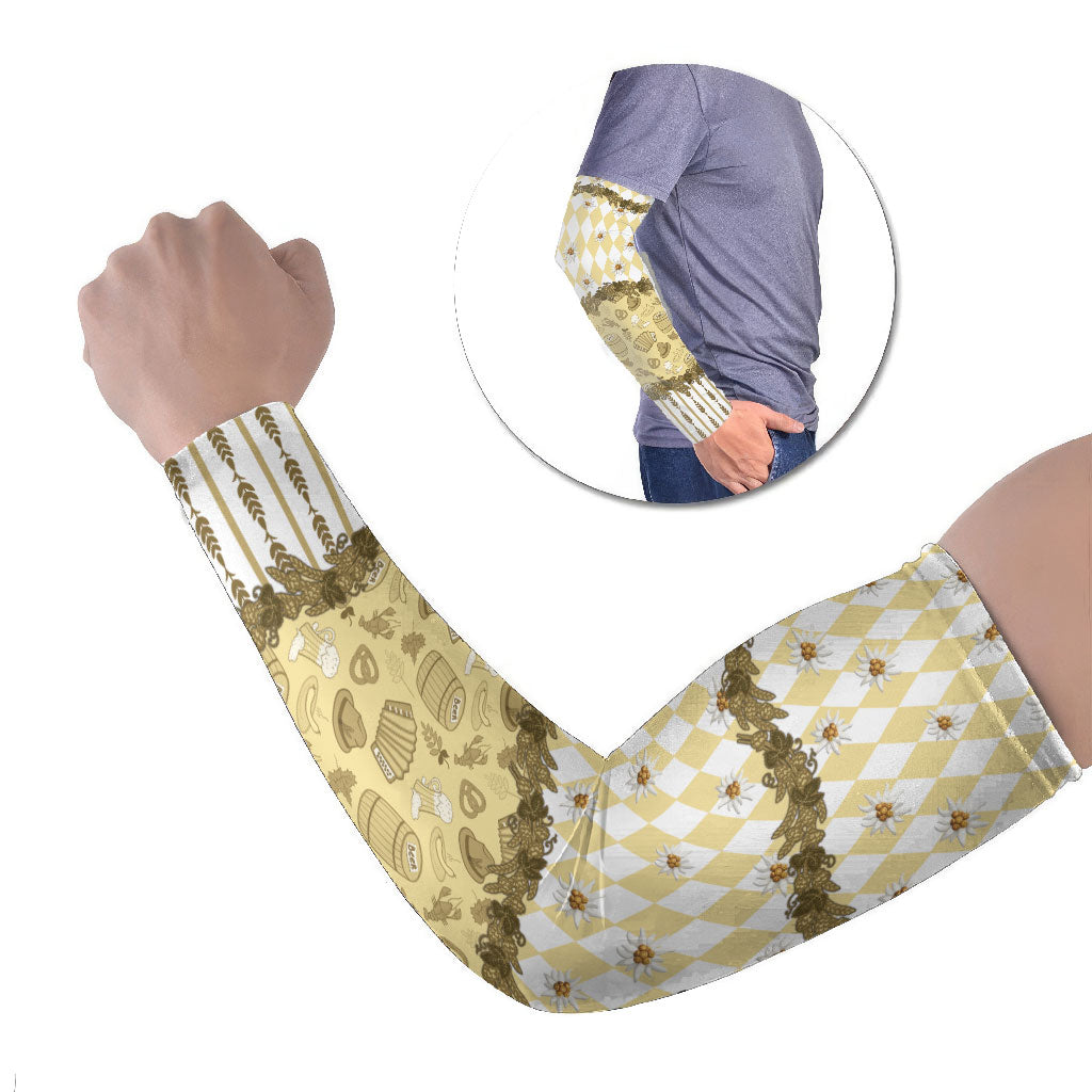 Oktoberfest Bavarian Heritage Arm Sleeves Edelweiss Beer Festival Gold Pattern