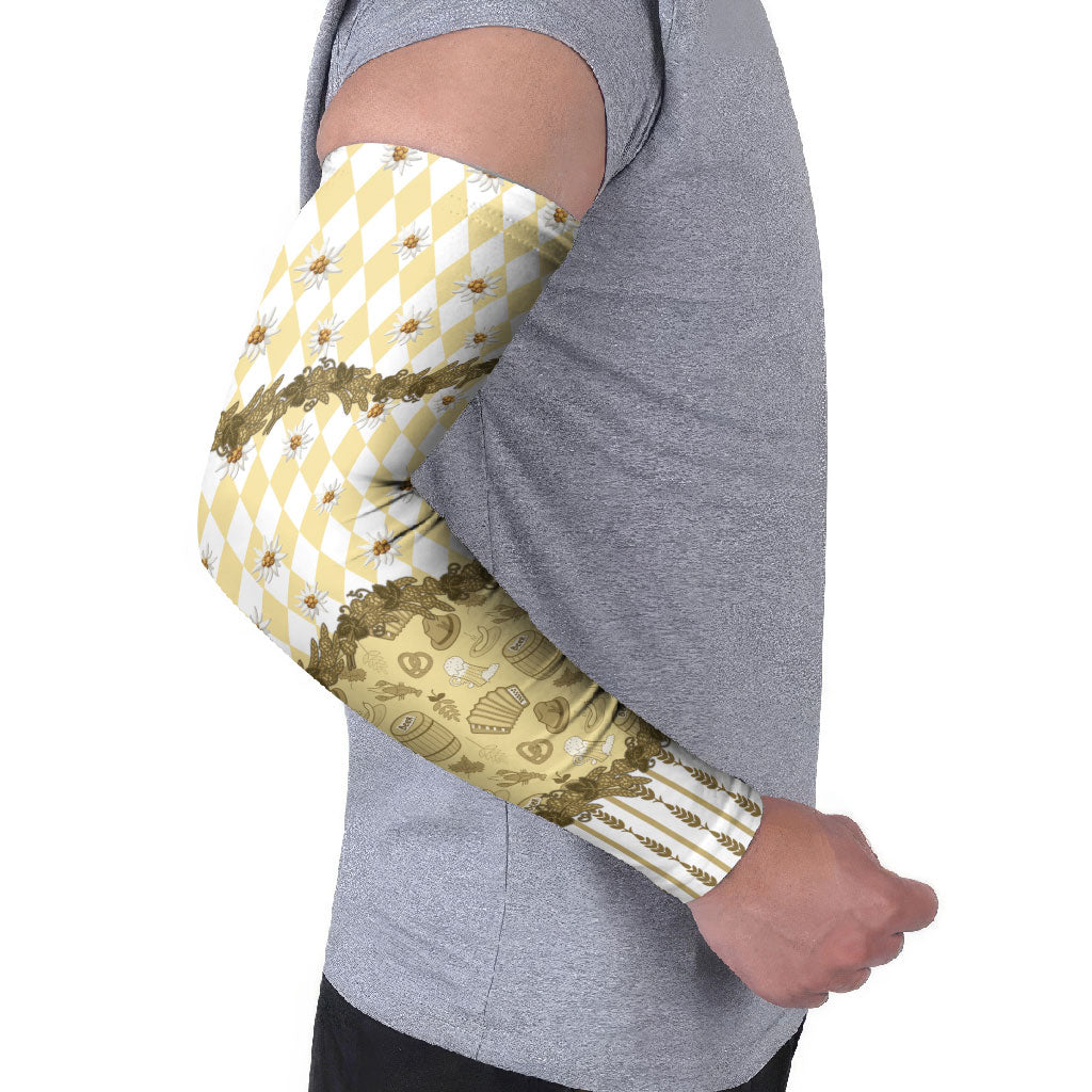 Oktoberfest Bavarian Heritage Arm Sleeves Edelweiss Beer Festival Gold Pattern