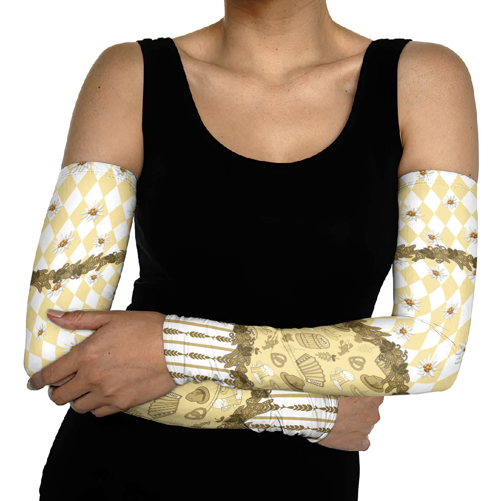 Oktoberfest Bavarian Heritage Arm Sleeves Edelweiss Beer Festival Gold Pattern