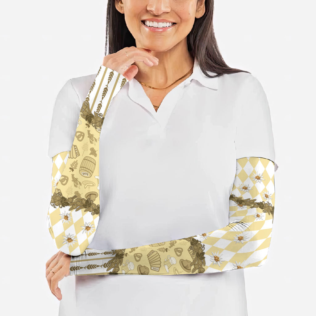 Oktoberfest Bavarian Heritage Arm Sleeves Edelweiss Beer Festival Gold Pattern