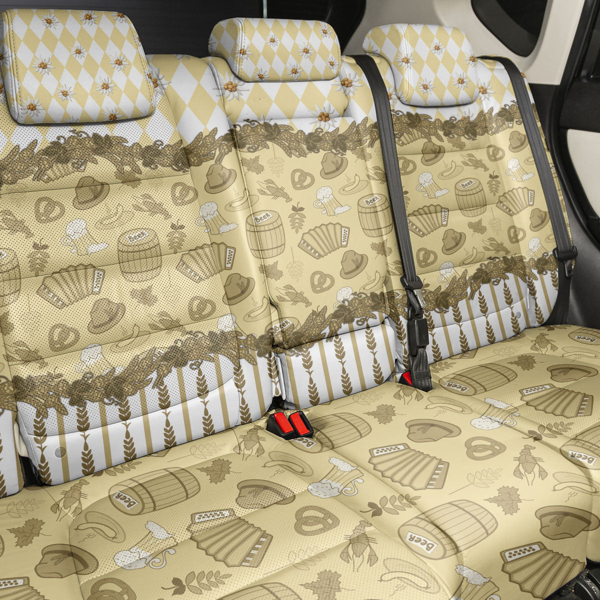 Oktoberfest Bavarian Heritage Back Car Seat Cover Edelweiss Beer Festival Gold Pattern
