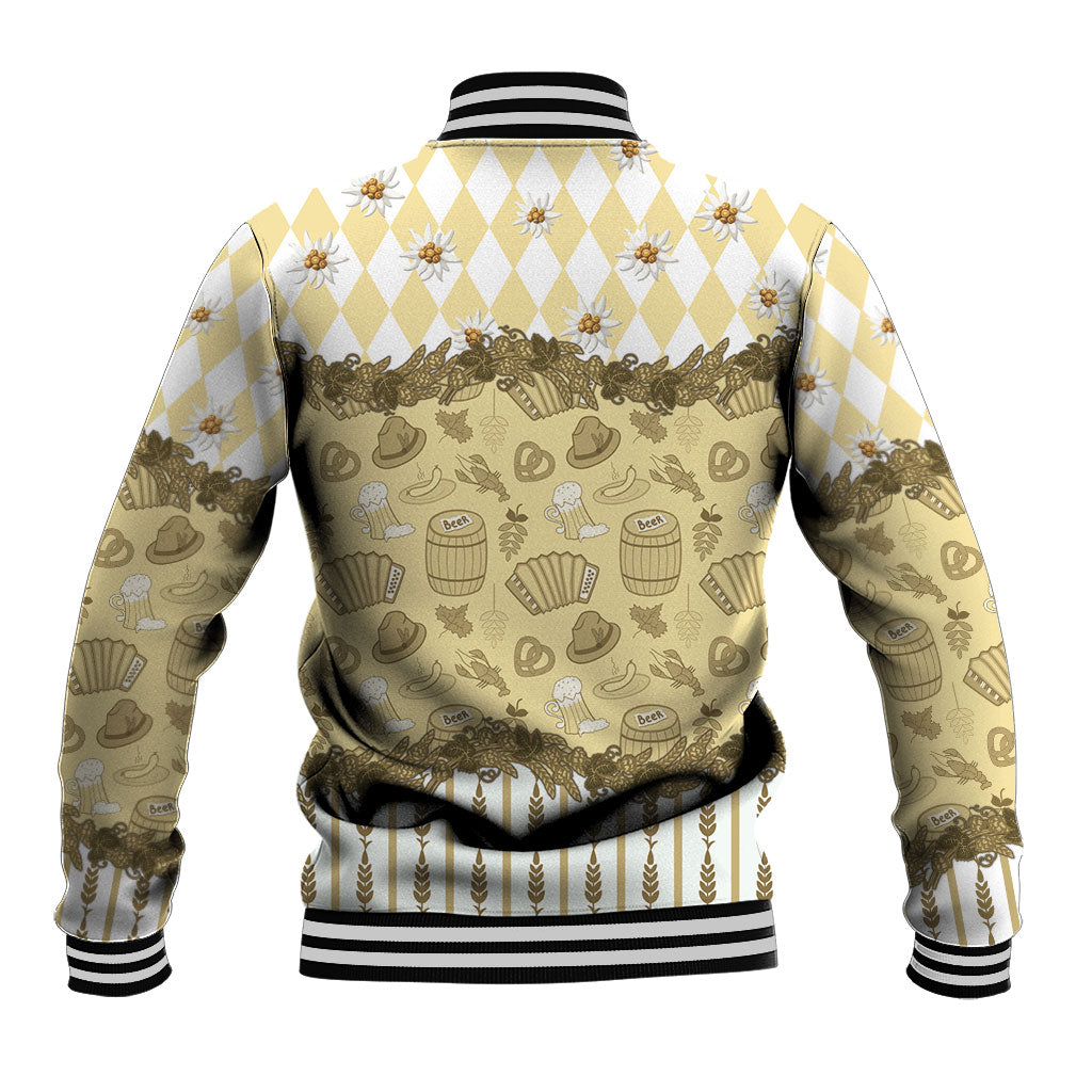 Oktoberfest Bavarian Heritage Baseball Jacket Edelweiss Beer Festival Gold Pattern
