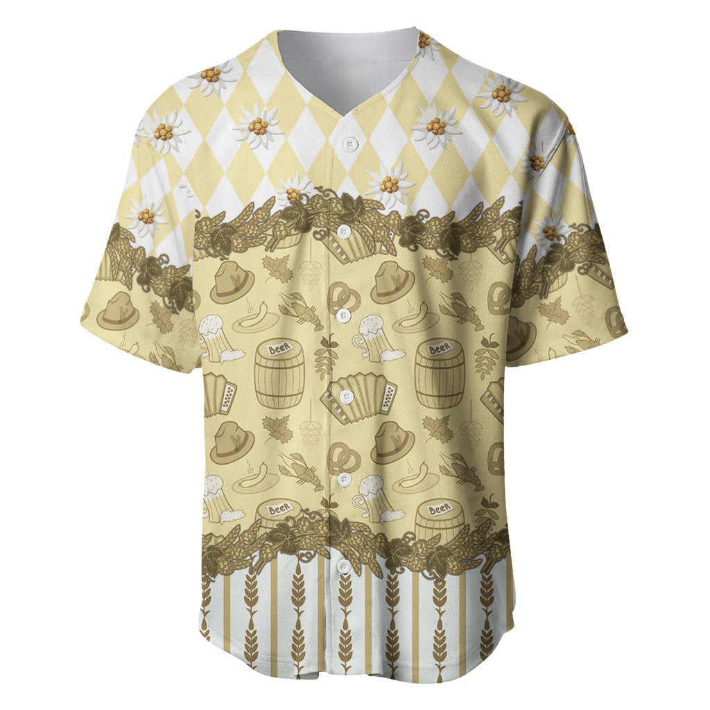 Oktoberfest Bavarian Heritage Baseball Jersey Edelweiss Beer Festival Gold Pattern