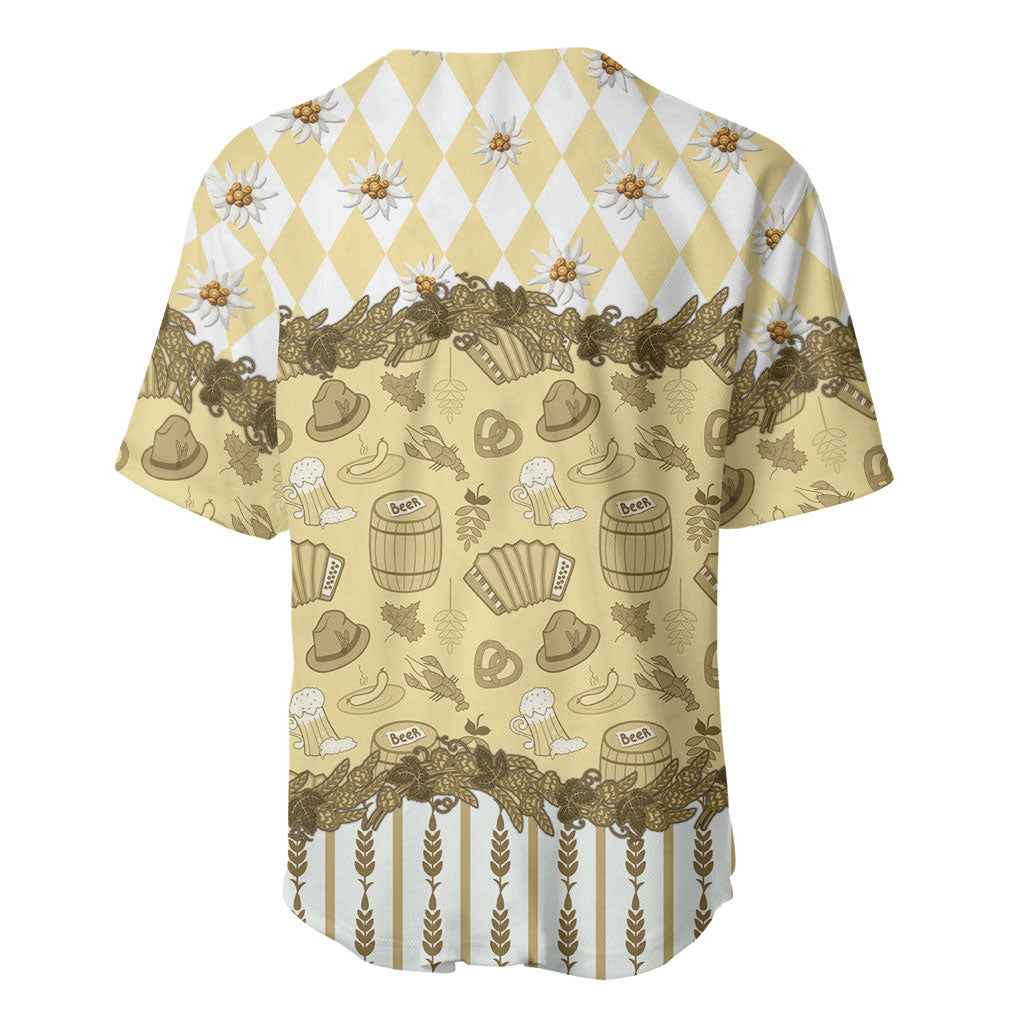 Oktoberfest Bavarian Heritage Baseball Jersey Edelweiss Beer Festival Gold Pattern