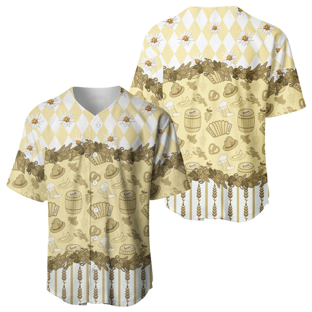 Oktoberfest Bavarian Heritage Baseball Jersey Edelweiss Beer Festival Gold Pattern