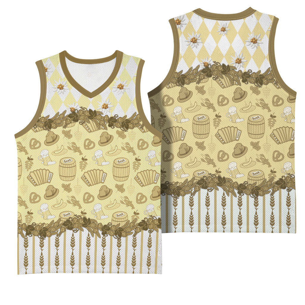 Oktoberfest Bavarian Heritage Basketball Jersey Edelweiss Beer Festival Gold Pattern