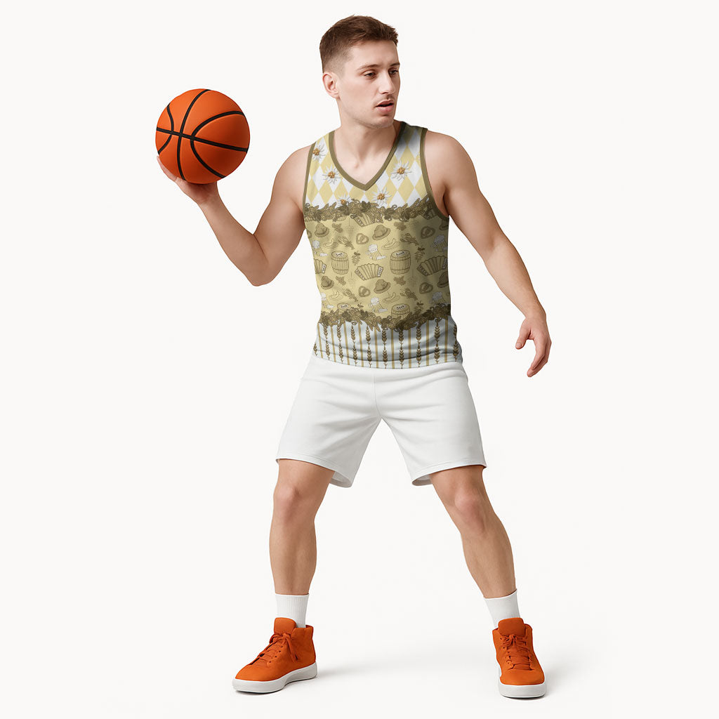 Oktoberfest Bavarian Heritage Basketball Jersey Edelweiss Beer Festival Gold Pattern