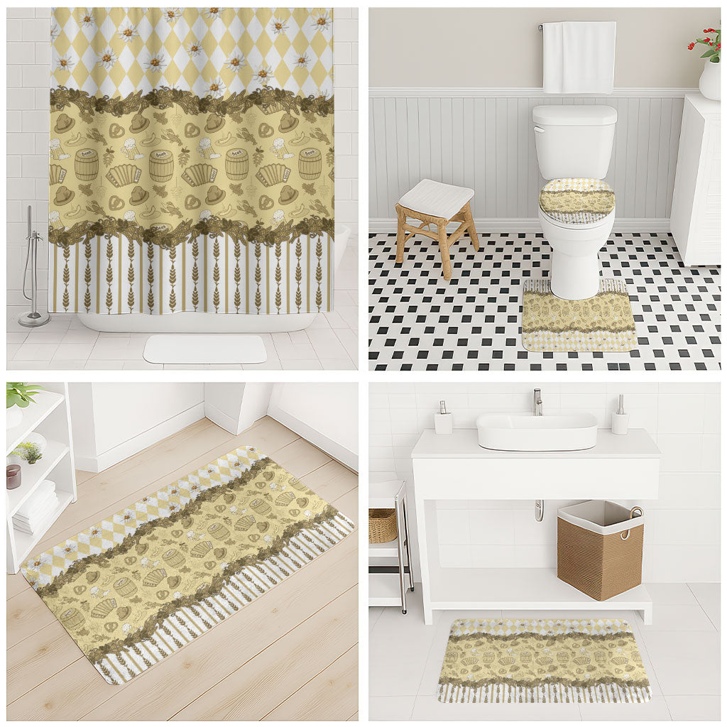 Oktoberfest Bavarian Heritage Bathroom Set Edelweiss Beer Festival Gold Pattern
