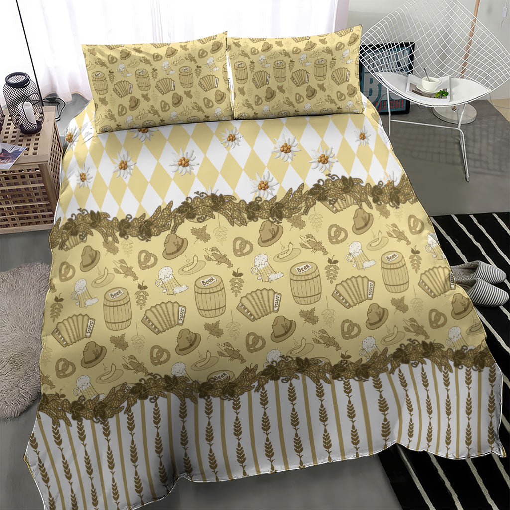 Oktoberfest Bavarian Heritage Bedding Set Edelweiss Beer Festival Gold Pattern