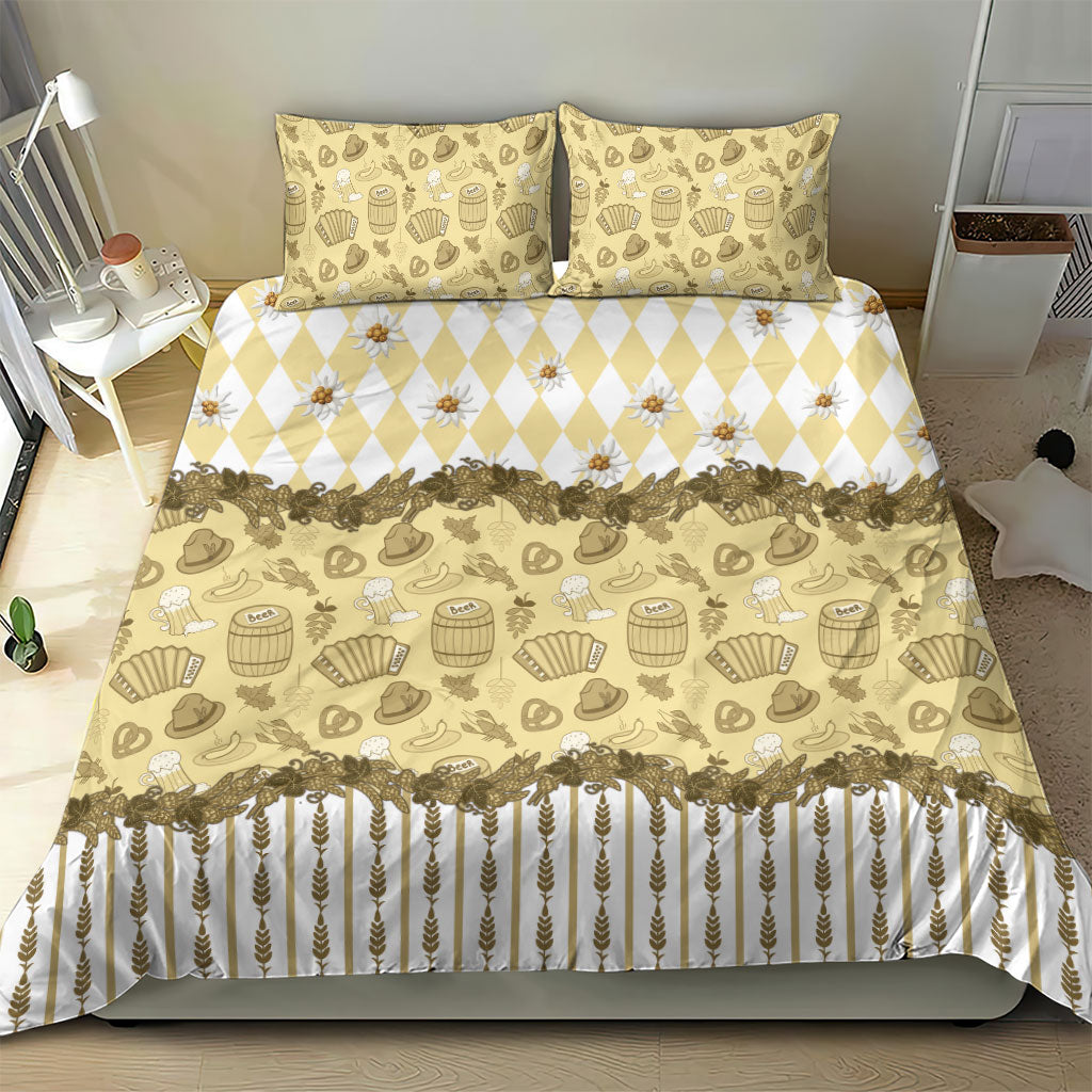 Oktoberfest Bavarian Heritage Bedding Set Edelweiss Beer Festival Gold Pattern
