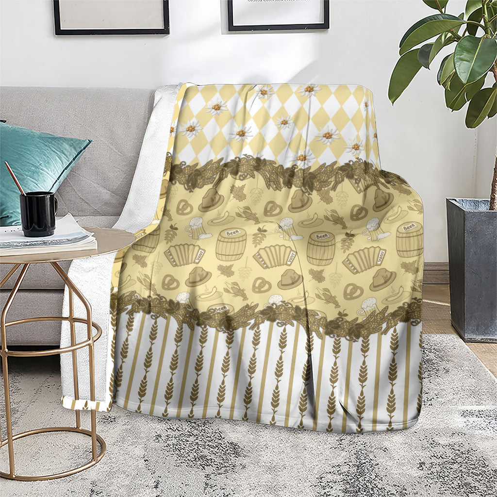 Oktoberfest Bavarian Heritage Blanket Edelweiss Beer Festival Gold Pattern