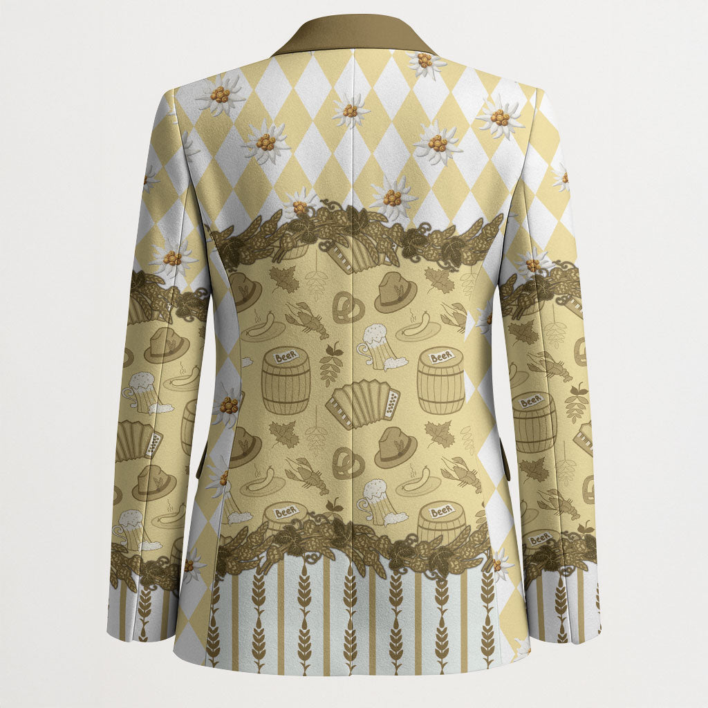 Oktoberfest Bavarian Heritage Blazer Edelweiss Beer Festival Gold Pattern