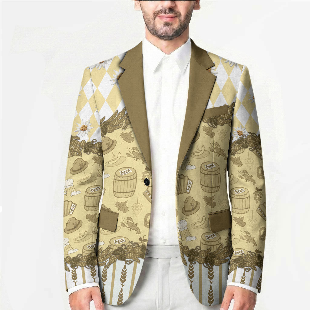 Oktoberfest Bavarian Heritage Blazer Edelweiss Beer Festival Gold Pattern