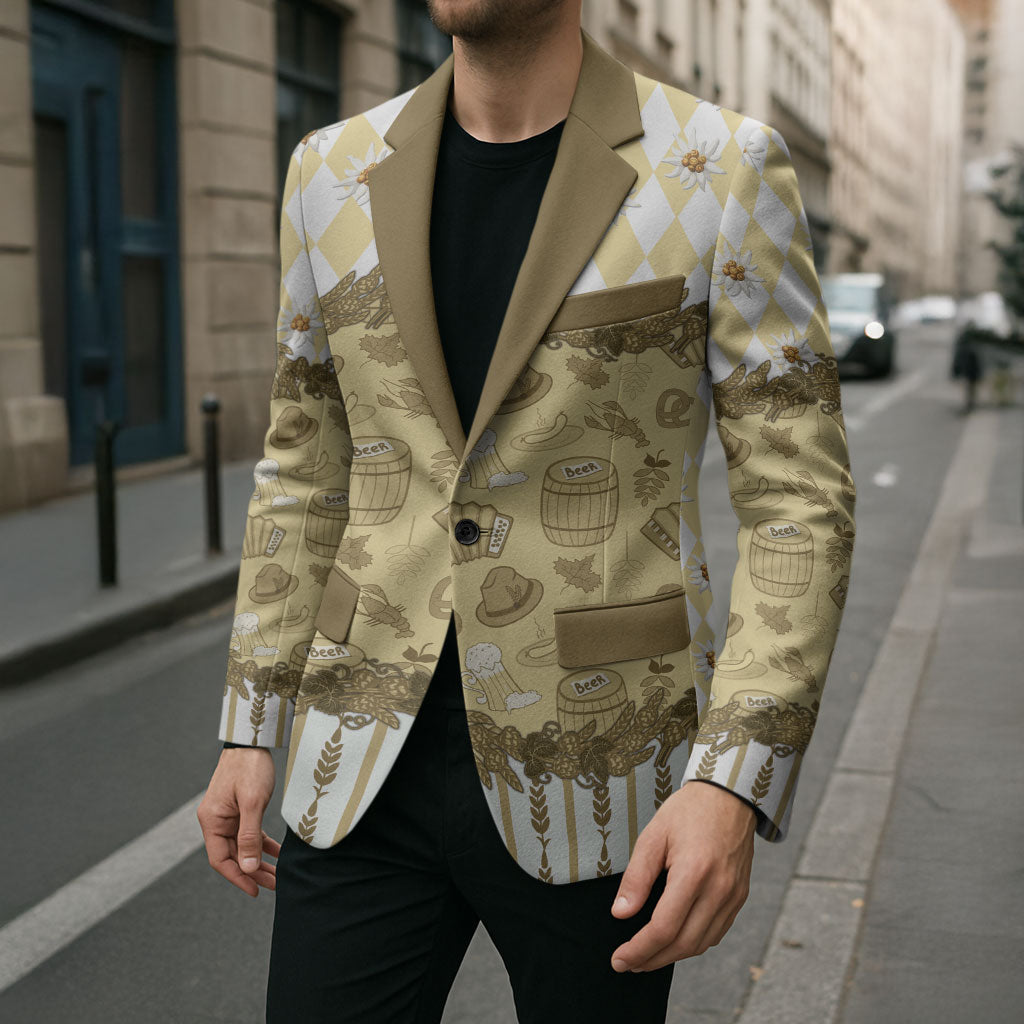 Oktoberfest Bavarian Heritage Blazer Edelweiss Beer Festival Gold Pattern