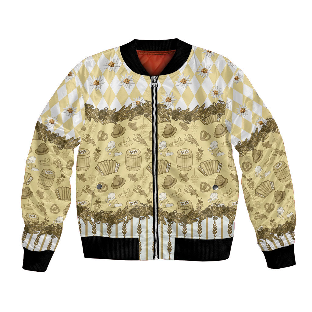Oktoberfest Bavarian Heritage Bomber Jacket Edelweiss Beer Festival Gold Pattern