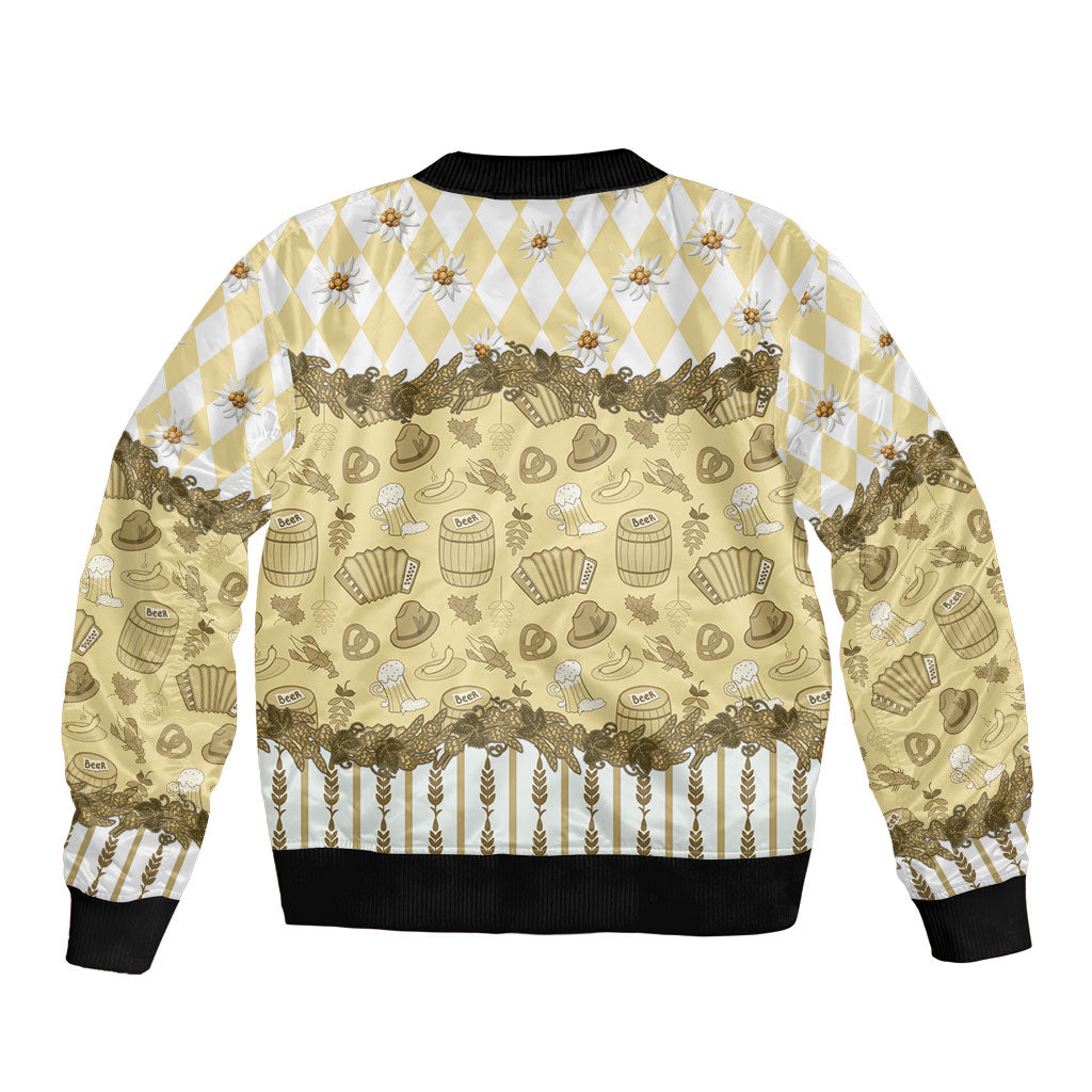 Oktoberfest Bavarian Heritage Bomber Jacket Edelweiss Beer Festival Gold Pattern