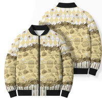 Oktoberfest Bavarian Heritage Bomber Puffer Jacket Edelweiss Beer Festival Gold Pattern