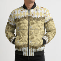 Oktoberfest Bavarian Heritage Bomber Puffer Jacket Edelweiss Beer Festival Gold Pattern