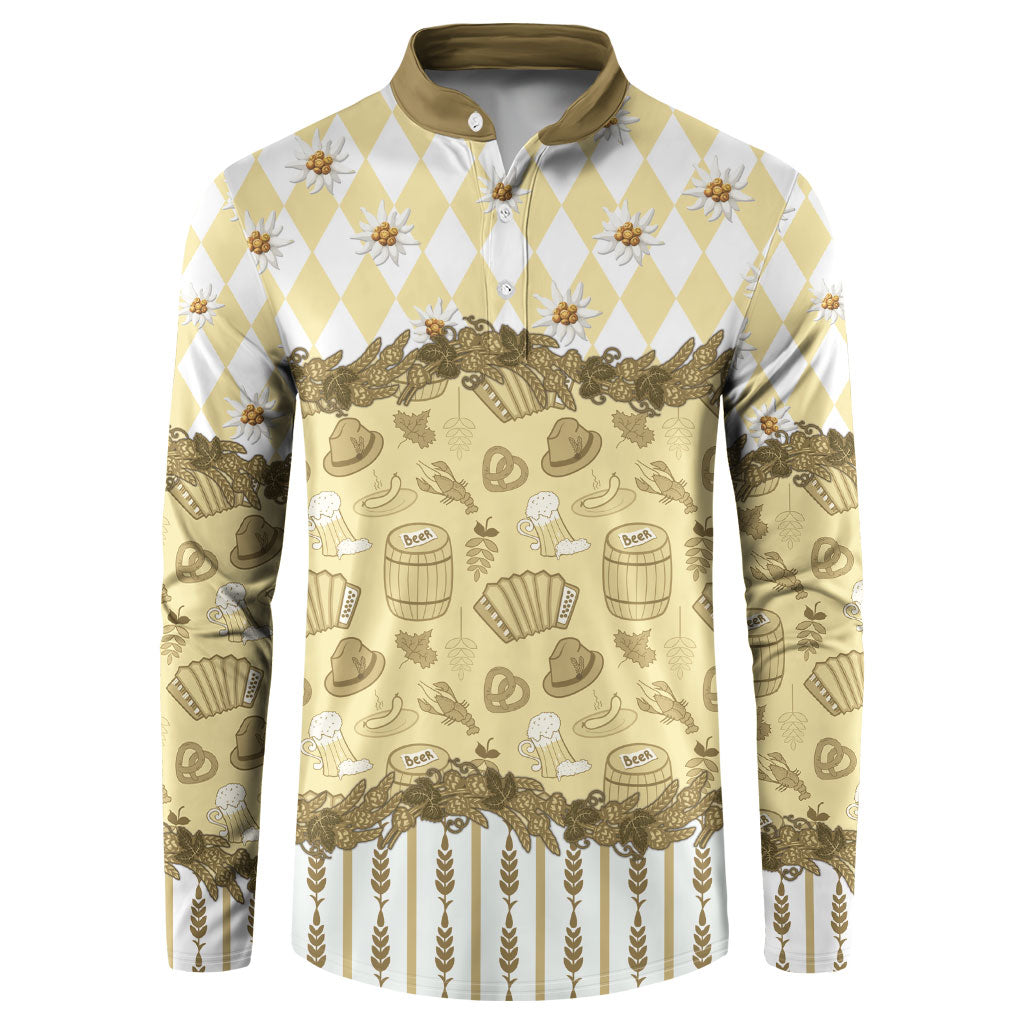 Oktoberfest Bavarian Heritage Button Sweatshirt Edelweiss Beer Festival Gold Pattern