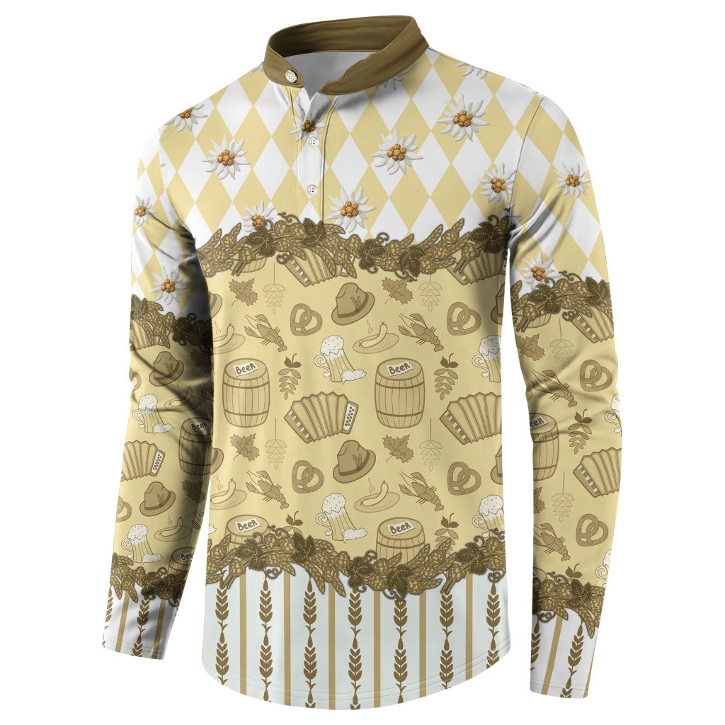Oktoberfest Bavarian Heritage Button Sweatshirt Edelweiss Beer Festival Gold Pattern