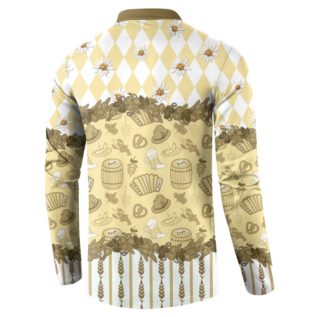 Oktoberfest Bavarian Heritage Button Sweatshirt Edelweiss Beer Festival Gold Pattern