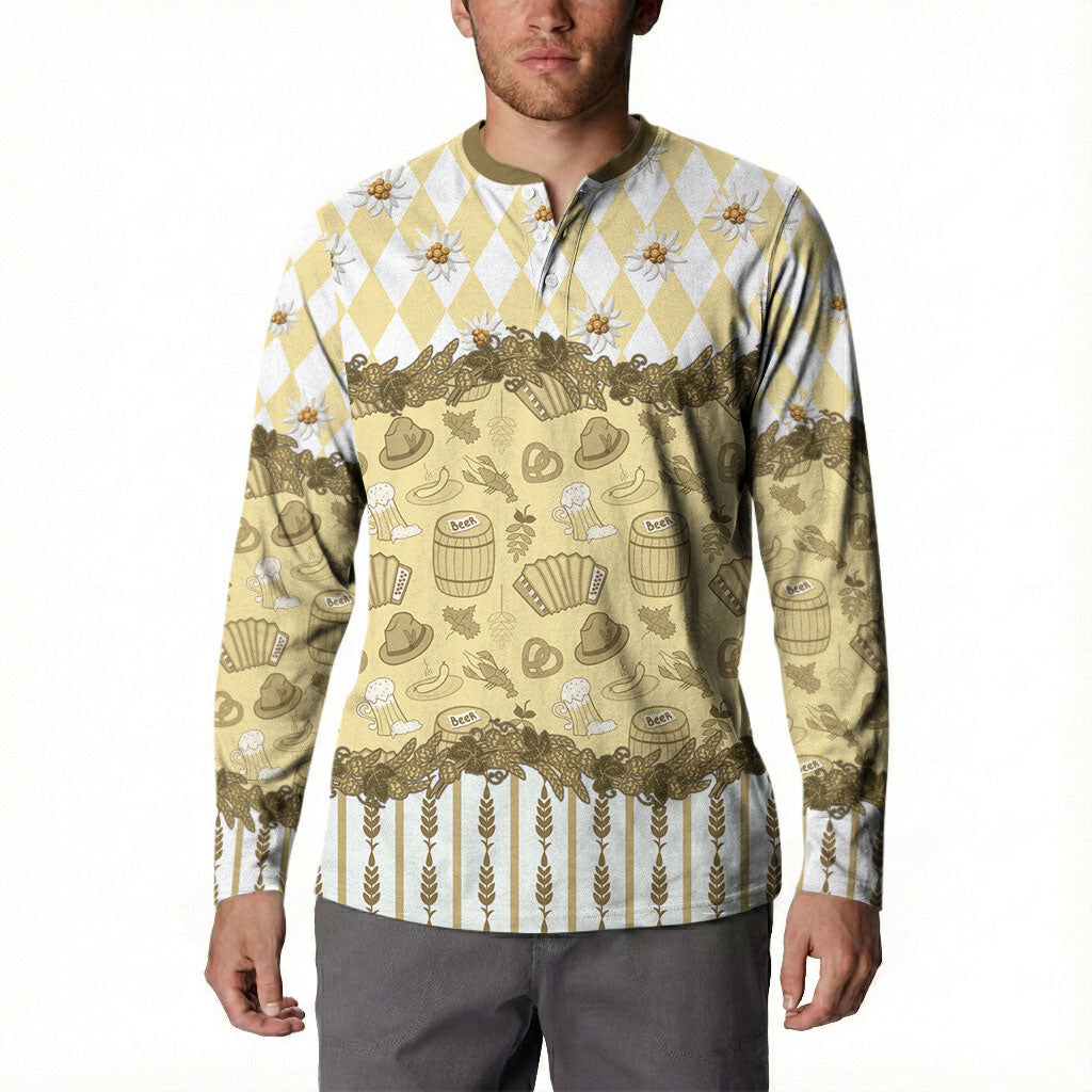 Oktoberfest Bavarian Heritage Button Sweatshirt Edelweiss Beer Festival Gold Pattern