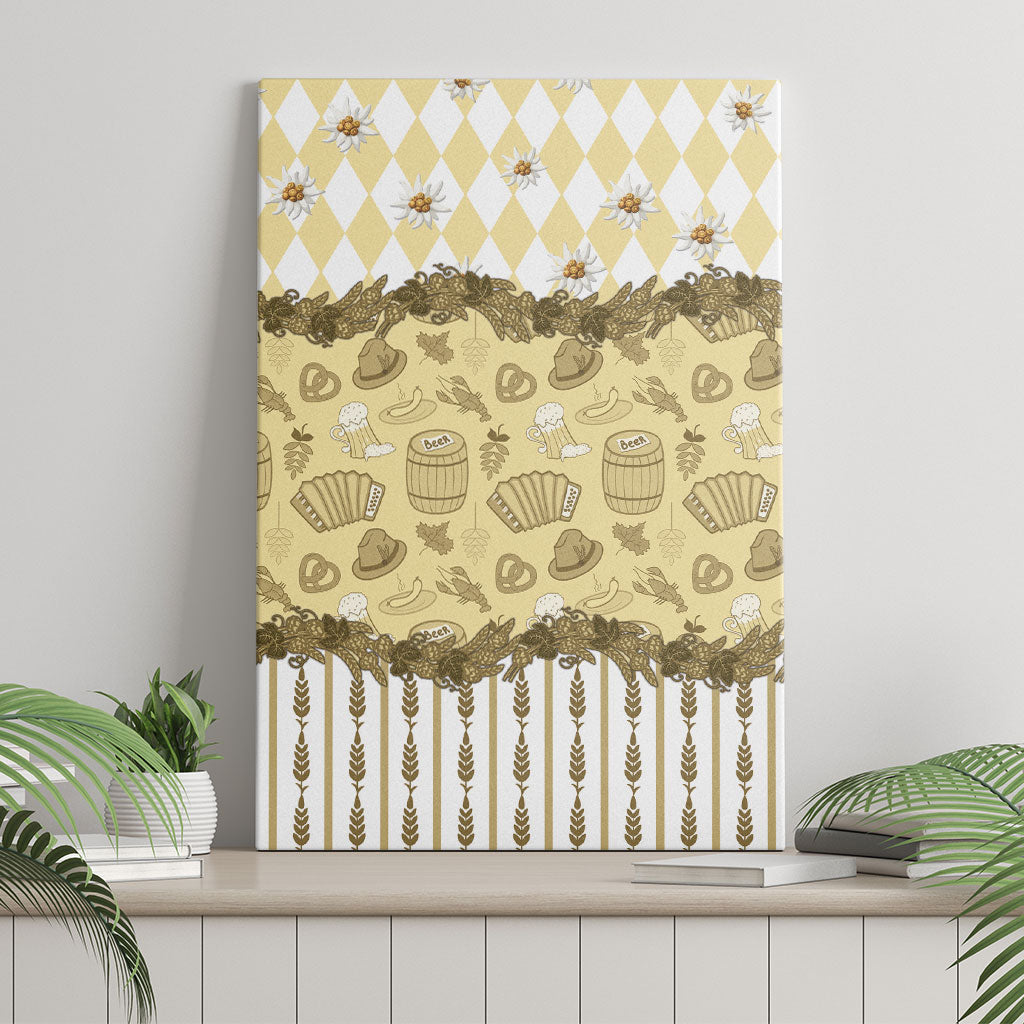 Oktoberfest Bavarian Heritage Canvas Wall Art Edelweiss Beer Festival Gold Pattern