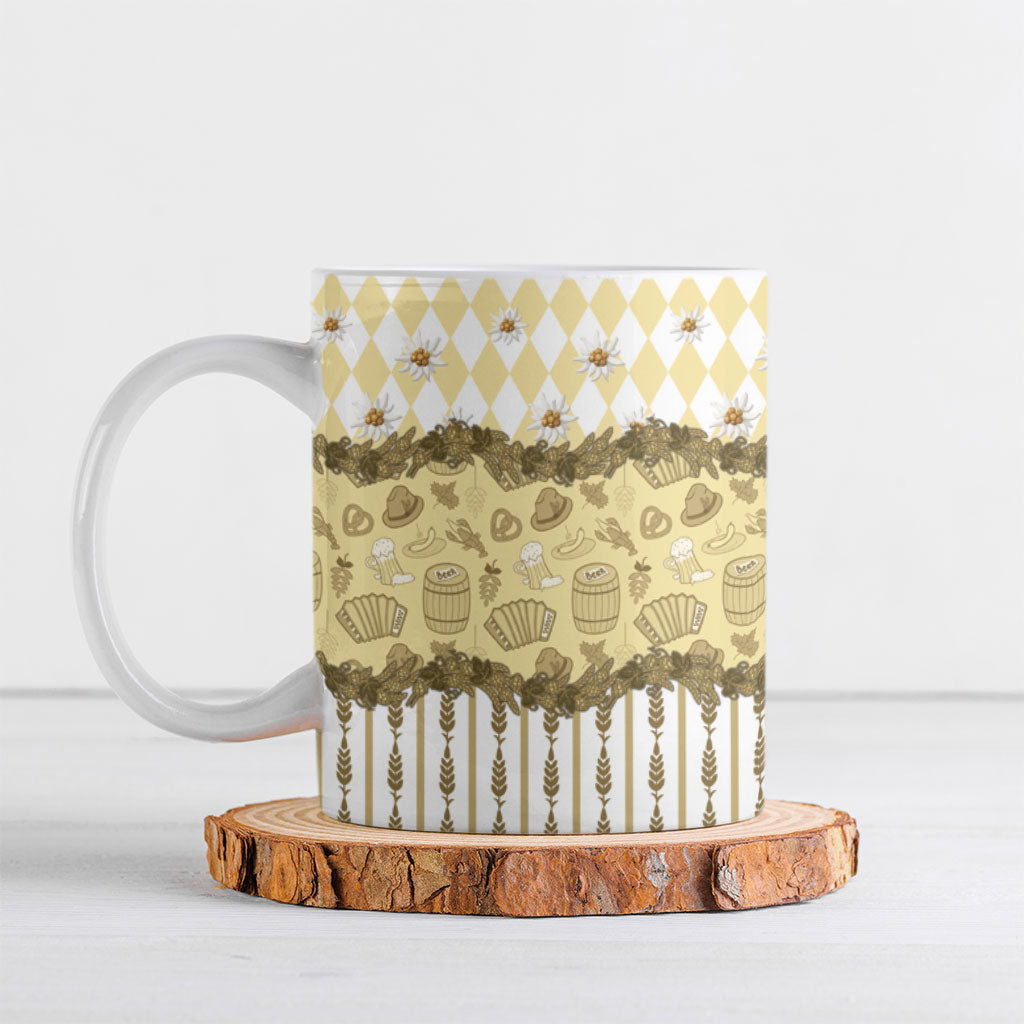Oktoberfest Bavarian Heritage Ceramic Mug Edelweiss Beer Festival Gold Pattern