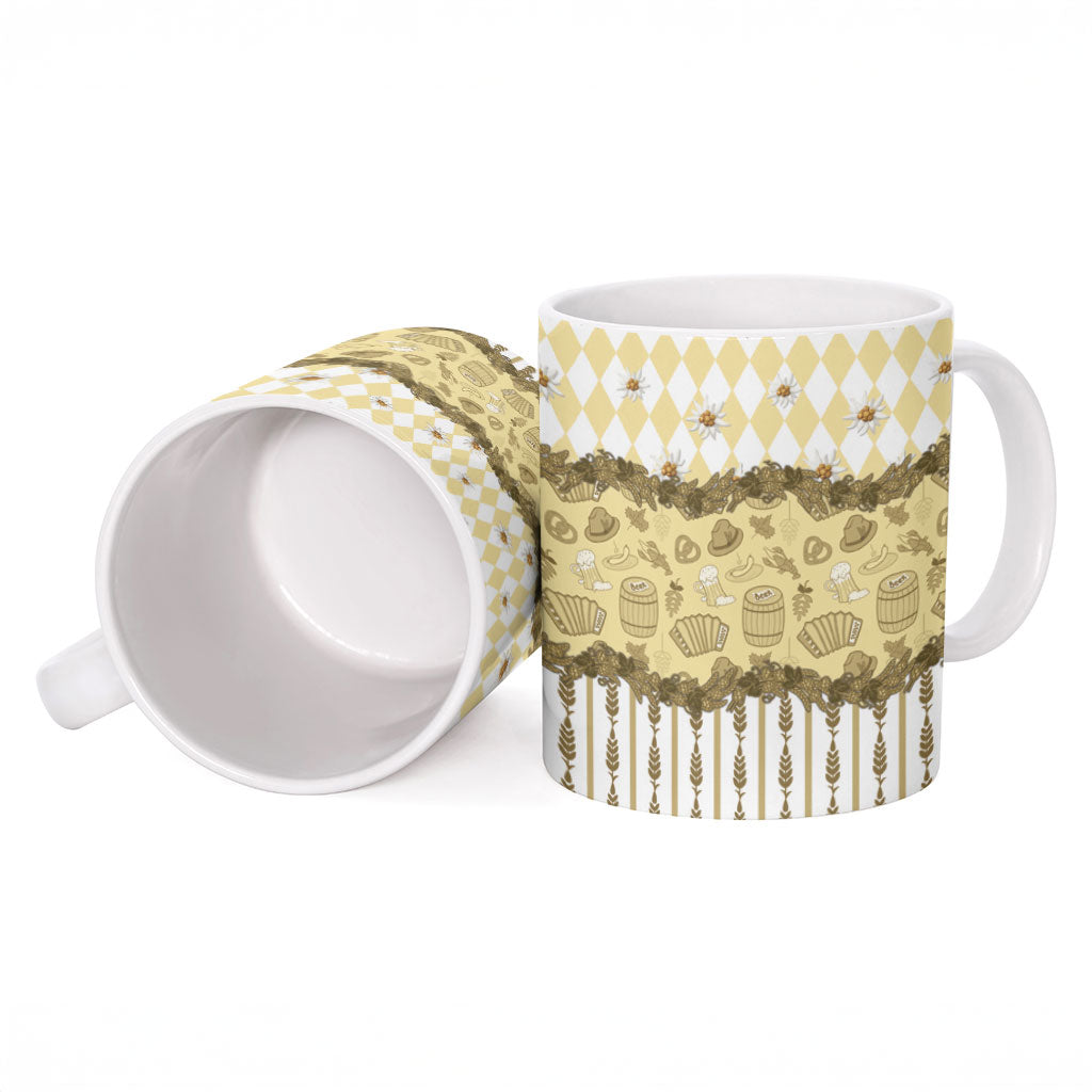 Oktoberfest Bavarian Heritage Ceramic Mug Edelweiss Beer Festival Gold Pattern