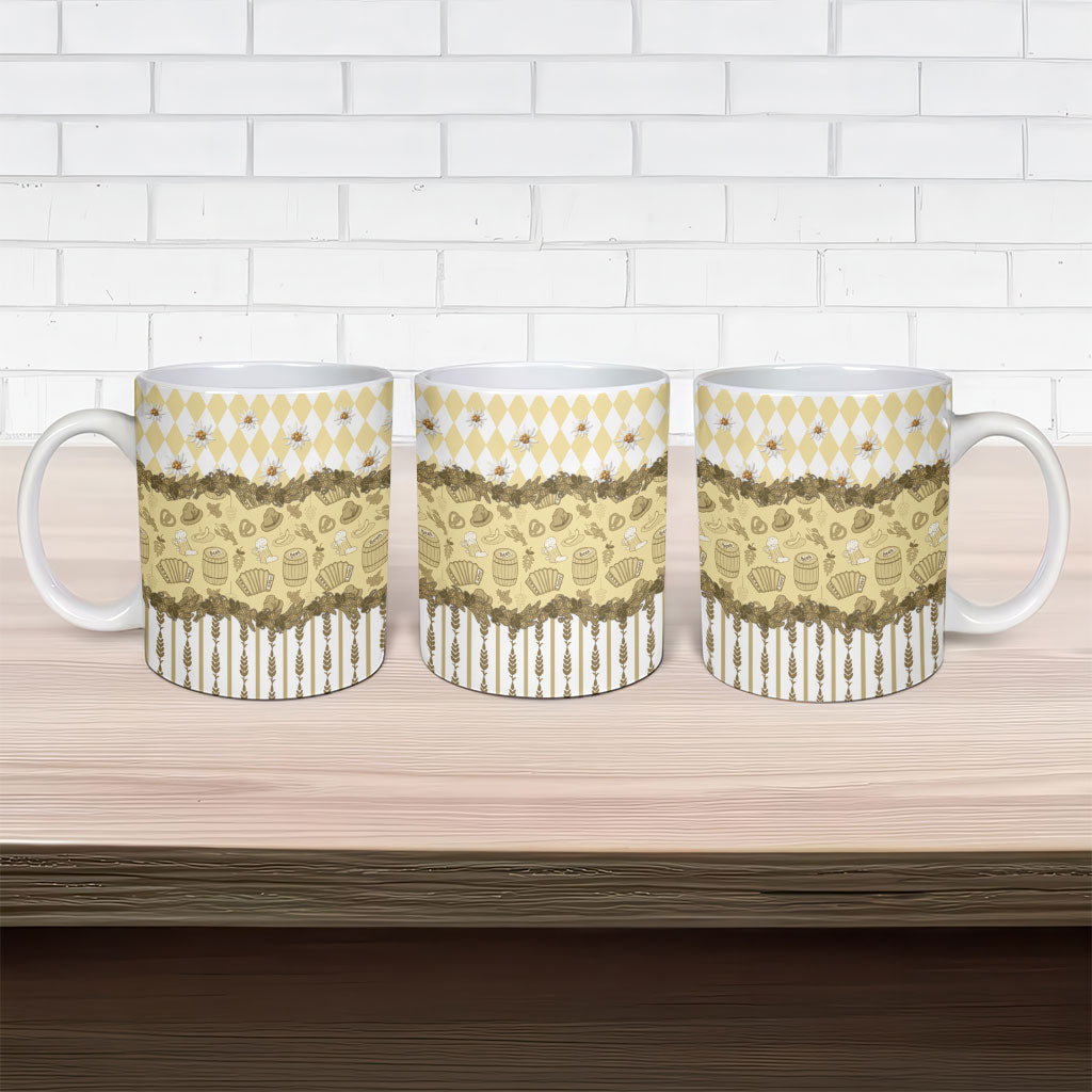 Oktoberfest Bavarian Heritage Ceramic Mug Edelweiss Beer Festival Gold Pattern