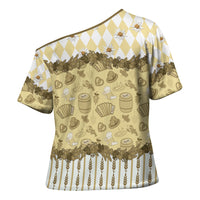 Oktoberfest Bavarian Heritage Cross Shoulder Shirt Edelweiss Beer Festival Gold Pattern