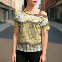 Oktoberfest Bavarian Heritage Cross Shoulder Shirt Edelweiss Beer Festival Gold Pattern