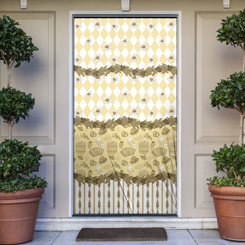 Oktoberfest Bavarian Heritage Door Cover Edelweiss Beer Festival Gold Pattern