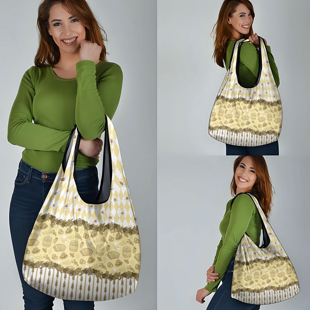 Oktoberfest Bavarian Heritage Grocery Bag Edelweiss Beer Festival Gold Pattern