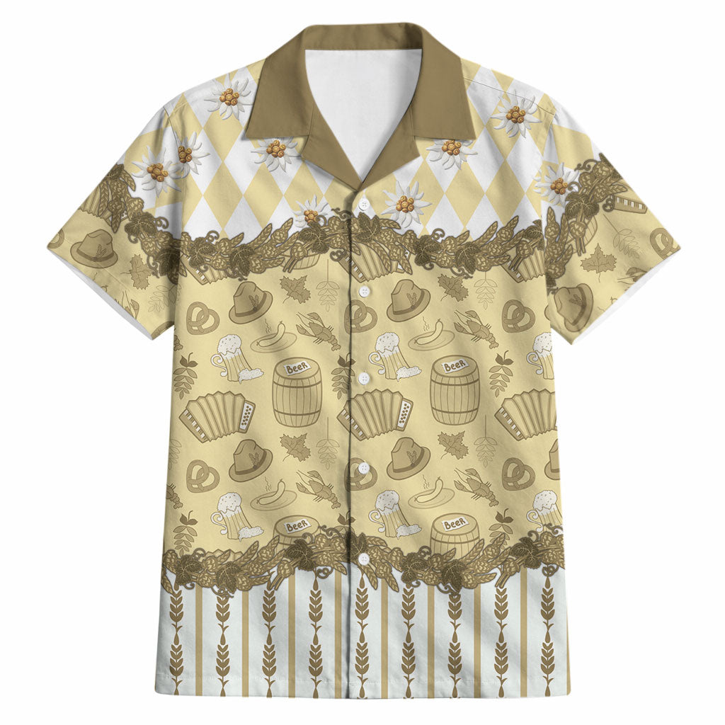 Oktoberfest Bavarian Heritage Hawaiian Shirt Edelweiss Beer Festival Gold Pattern