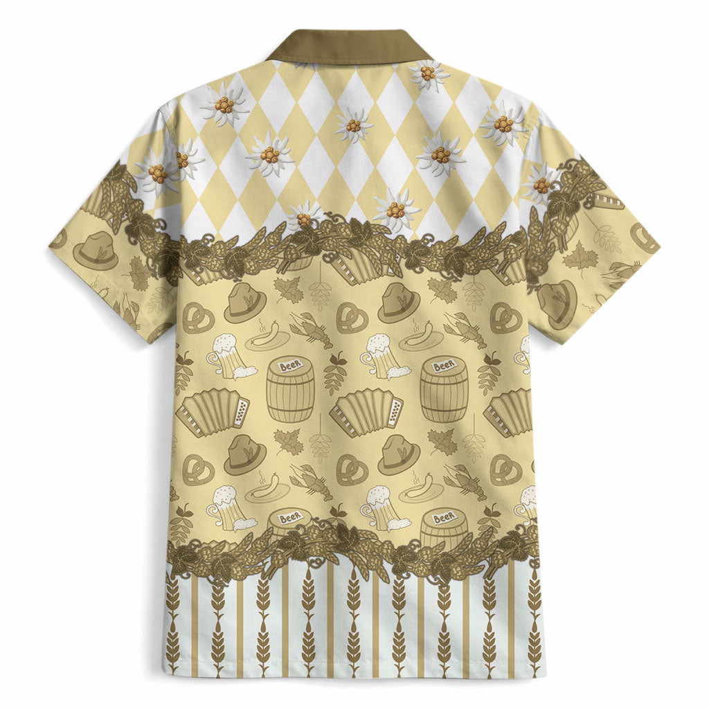 Oktoberfest Bavarian Heritage Hawaiian Shirt Edelweiss Beer Festival Gold Pattern