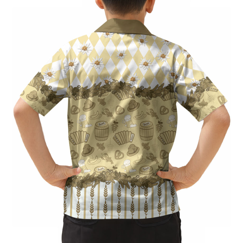 Oktoberfest Bavarian Heritage Hawaiian Shirt Edelweiss Beer Festival Gold Pattern