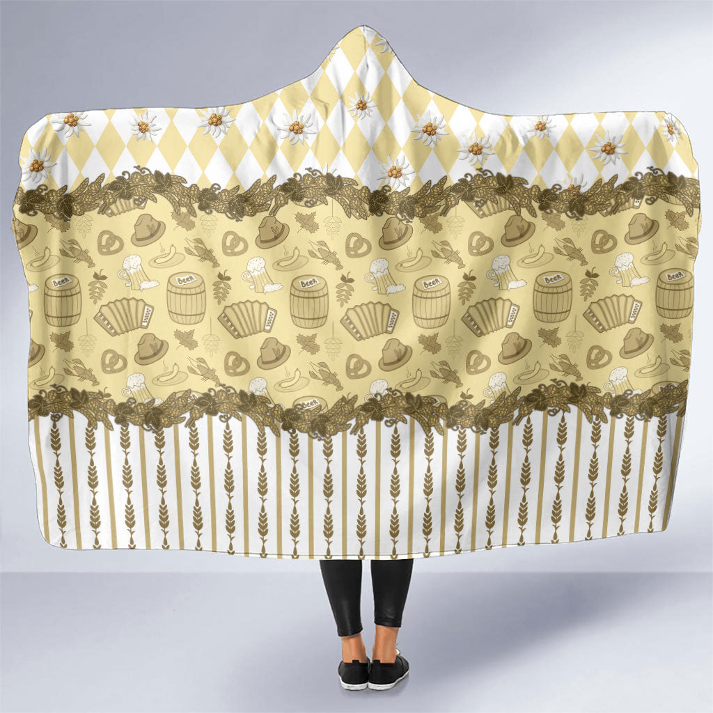 Oktoberfest Bavarian Heritage Hooded Blanket Edelweiss Beer Festival Gold Pattern