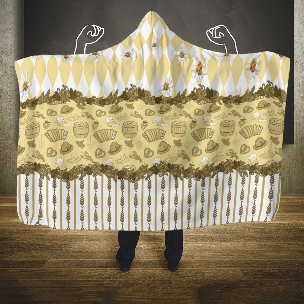 Oktoberfest Bavarian Heritage Hooded Blanket Edelweiss Beer Festival Gold Pattern