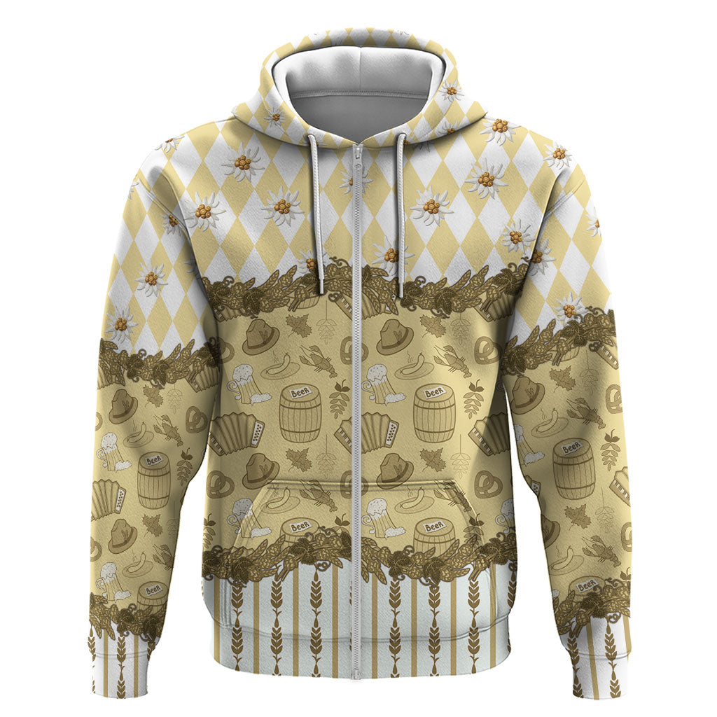 Oktoberfest Bavarian Heritage Hoodie Edelweiss Beer Festival Gold Pattern