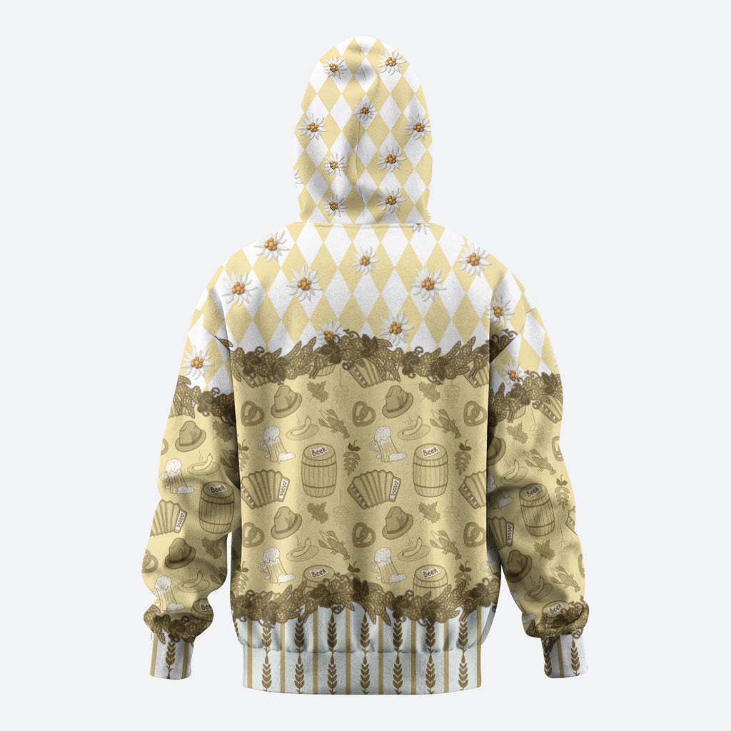 Oktoberfest Bavarian Heritage Hoodie Edelweiss Beer Festival Gold Pattern