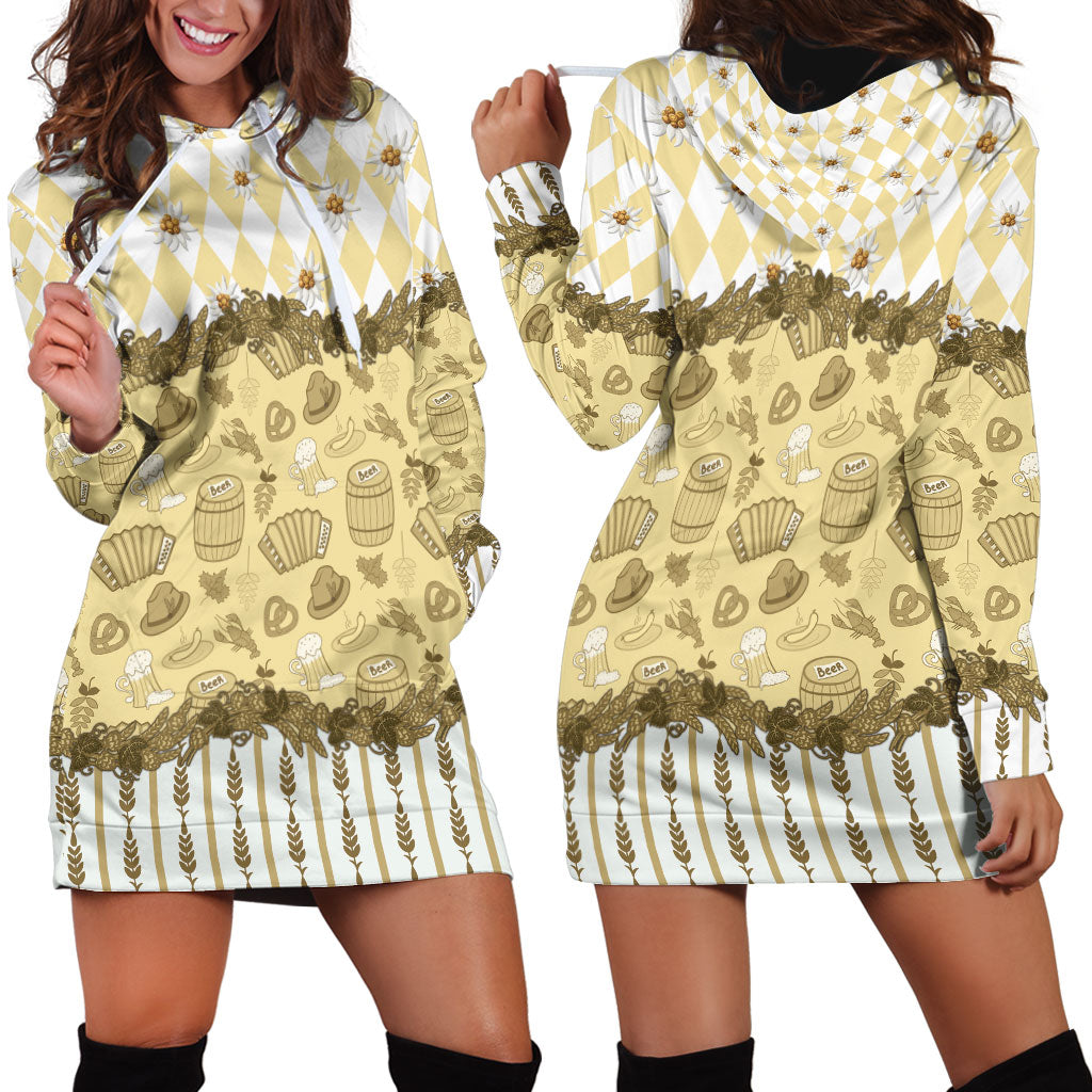 Oktoberfest Bavarian Heritage Hoodie Dress Edelweiss Beer Festival Gold Pattern
