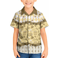 Oktoberfest Bavarian Heritage Kid Hawaiian Shirt Edelweiss Beer Festival Gold Pattern