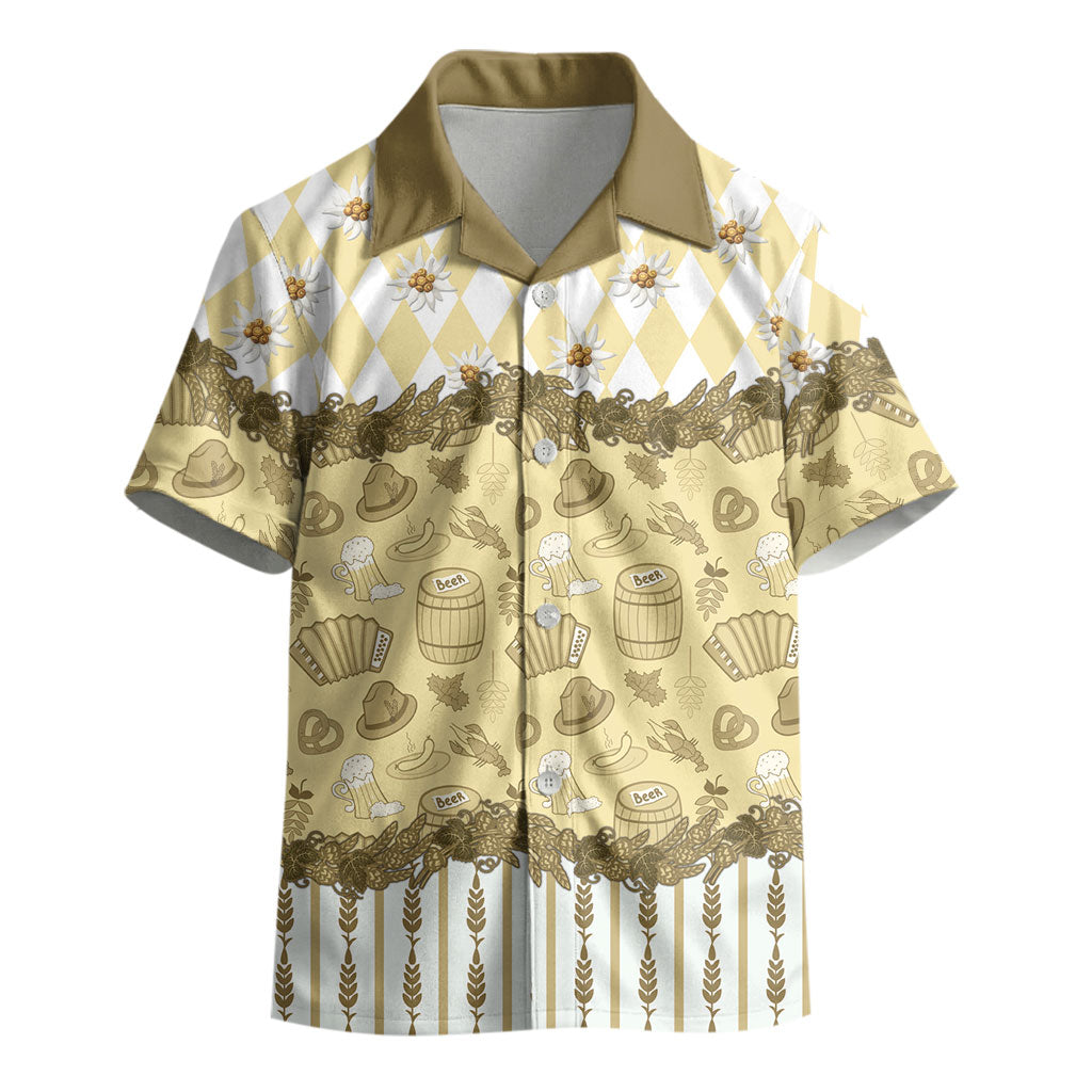 Oktoberfest Bavarian Heritage Kid Hawaiian Shirt Edelweiss Beer Festival Gold Pattern