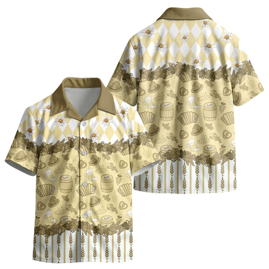 Oktoberfest Bavarian Heritage Kid Hawaiian Shirt Edelweiss Beer Festival Gold Pattern