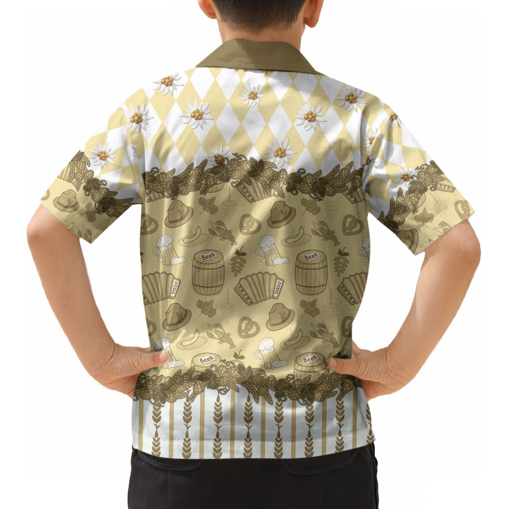 Oktoberfest Bavarian Heritage Kid Hawaiian Shirt Edelweiss Beer Festival Gold Pattern