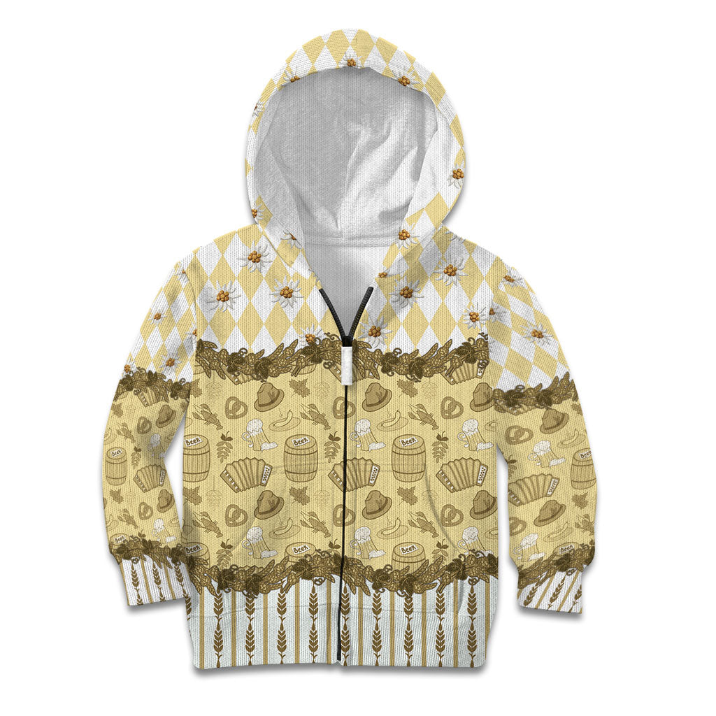 Oktoberfest Bavarian Heritage Kid Hoodie Edelweiss Beer Festival Gold Pattern