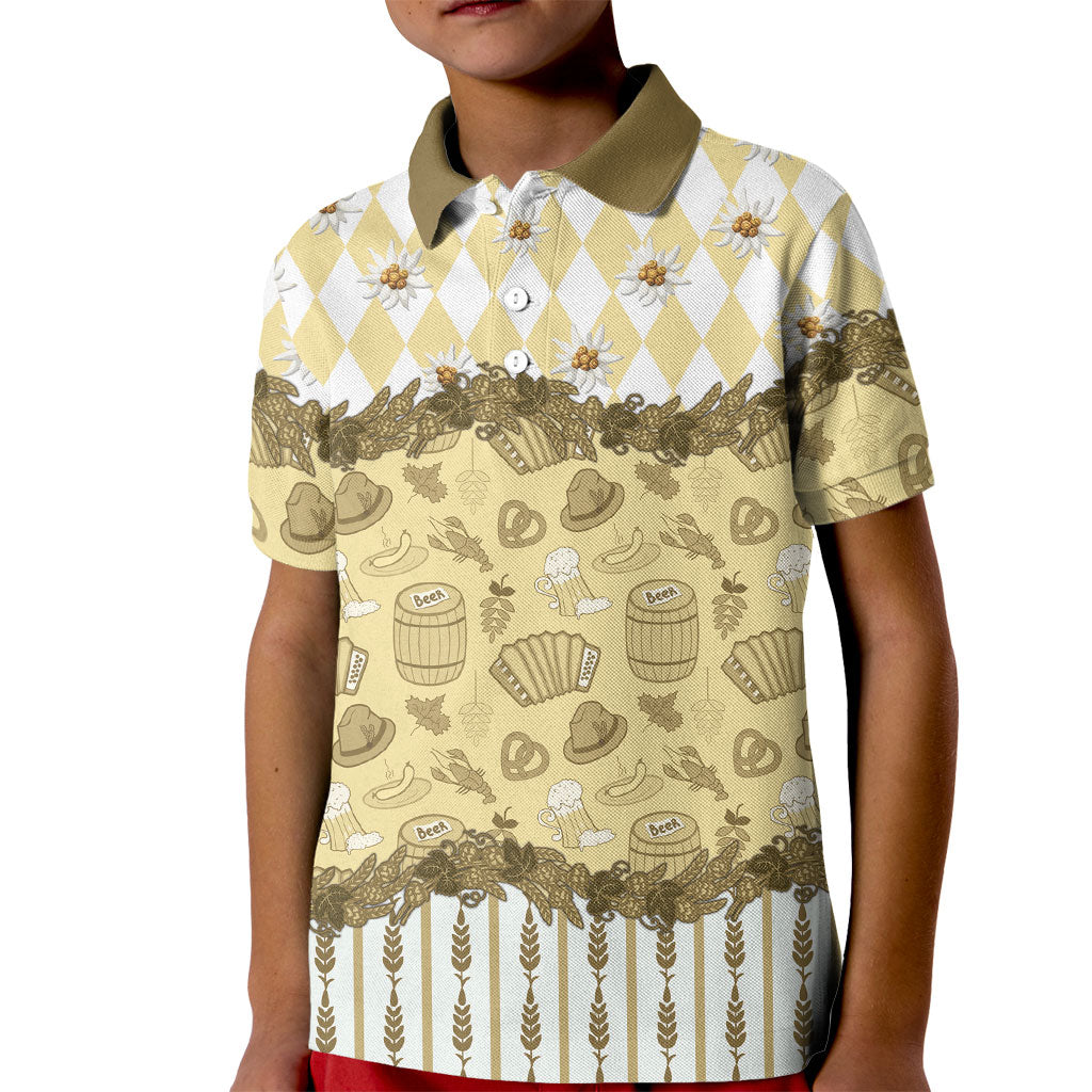 Oktoberfest Bavarian Heritage Kid Polo Shirt Edelweiss Beer Festival Gold Pattern