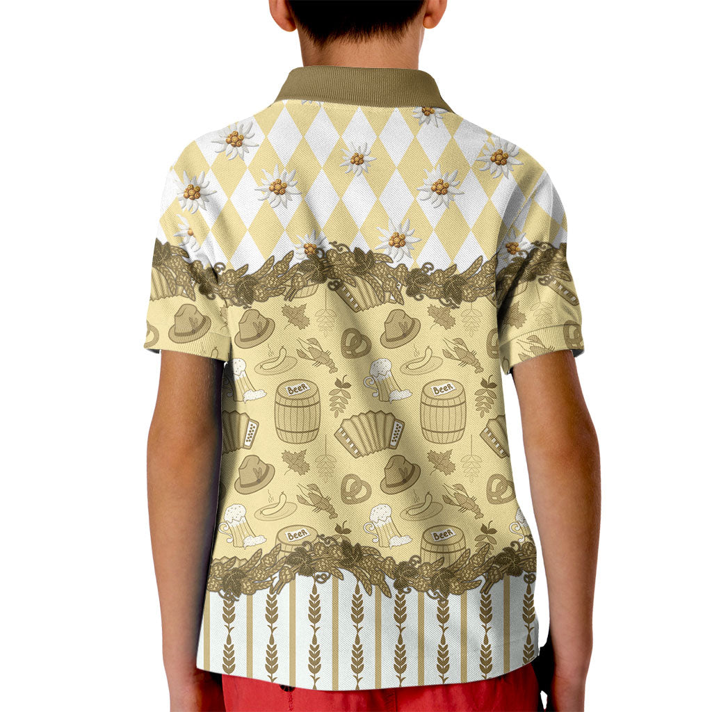 Oktoberfest Bavarian Heritage Kid Polo Shirt Edelweiss Beer Festival Gold Pattern