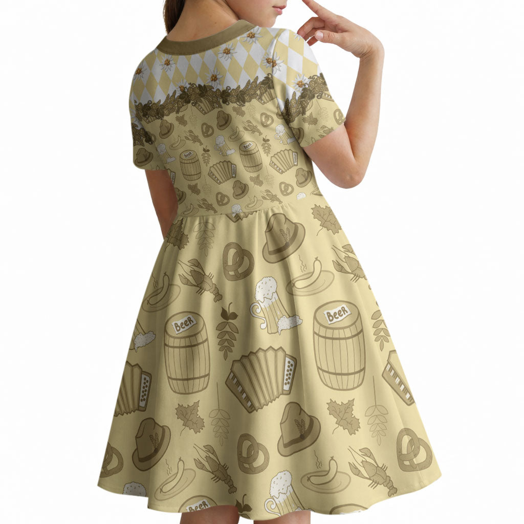 Oktoberfest Bavarian Heritage Kid Short Sleeve Dress Edelweiss Beer Festival Gold Pattern